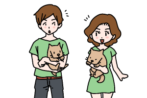結婚相談所　犬を抱き出会う男女