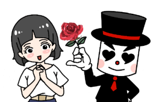 結婚相談所　女性にバラの花を差し出すミッキー岡田