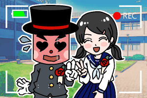 結婚相談所　卒業式で女の子と写真撮影するミッキー岡田